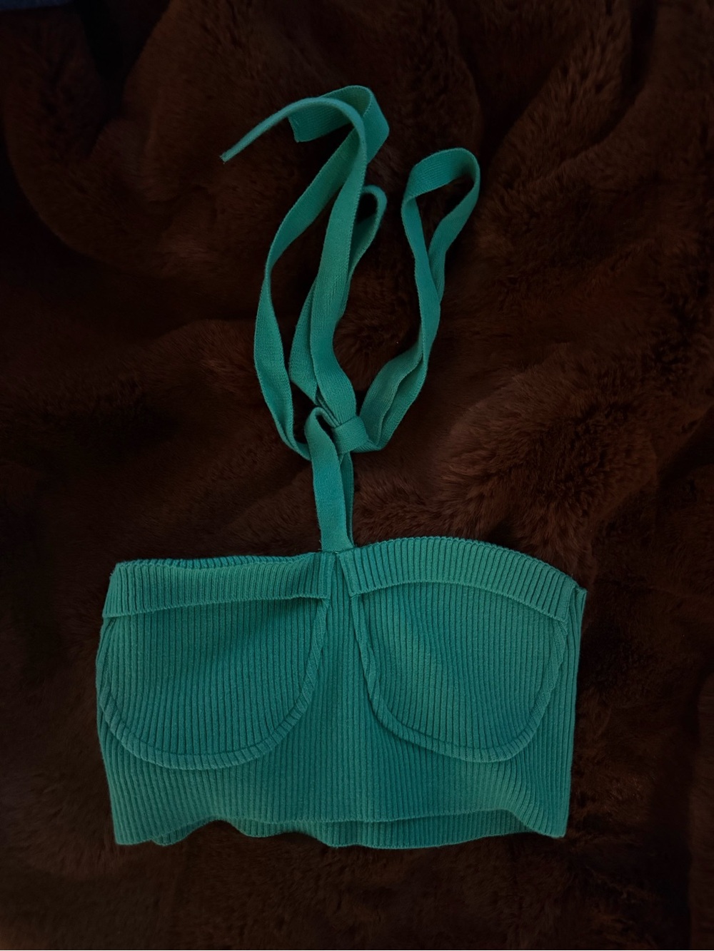 Zara Greeb Ribbed Halter Crop